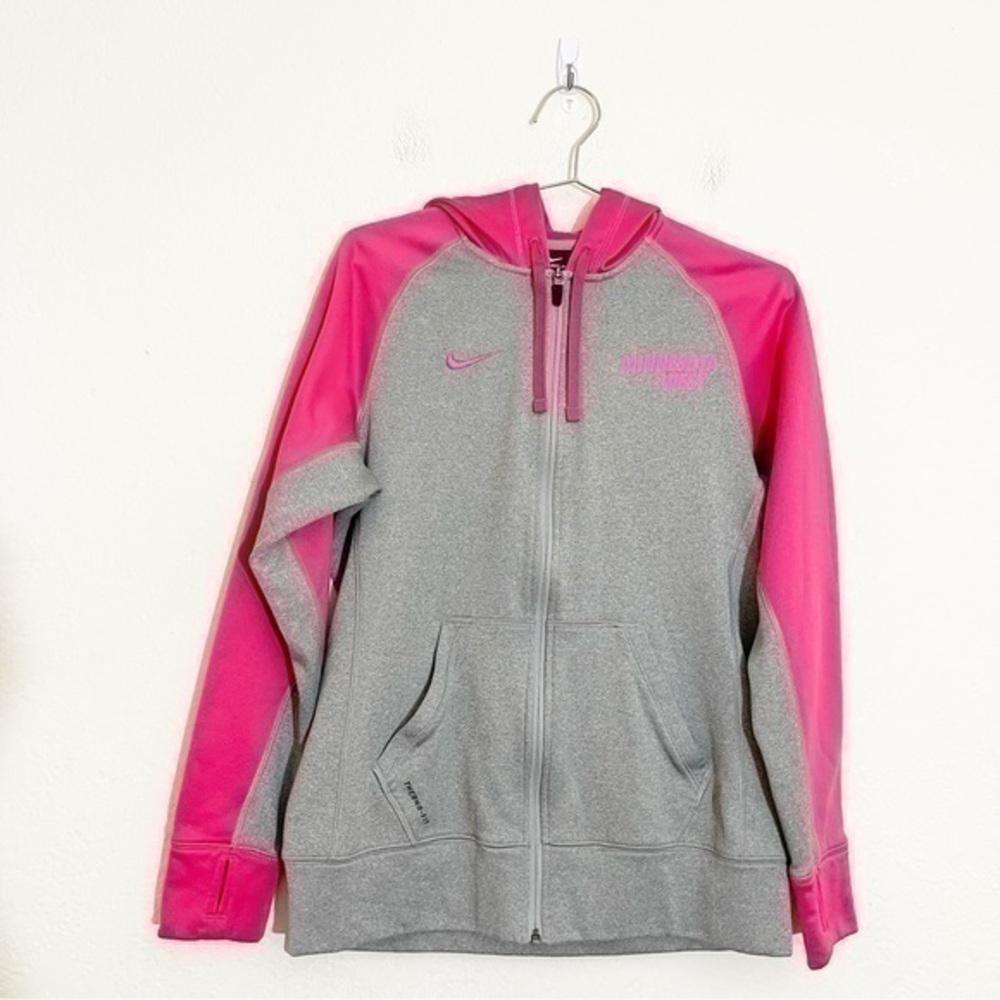 Nike Therma Fit Minnesota West Zip Up Hoodie Jacket Small Gray/Pink Pockets